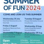 A poster advertising the dates of the six Summer of Fun events